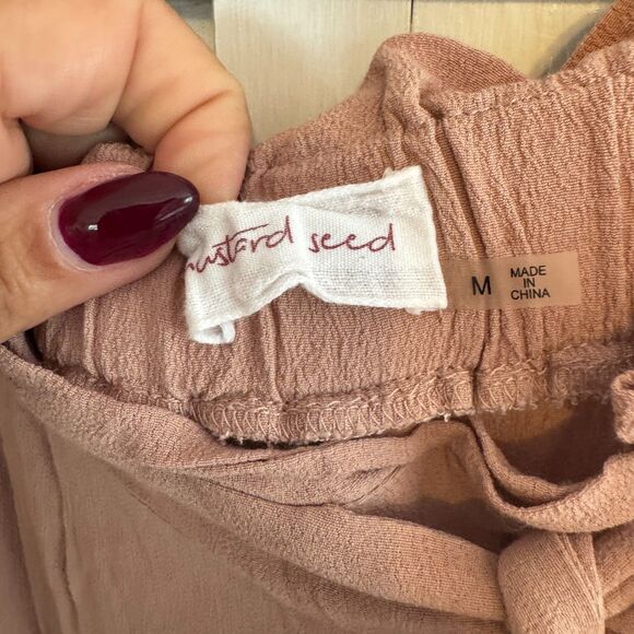 Mustard Seed Paper Bag Waist Gauzy Split Hem Pants - Picture 3 of 3